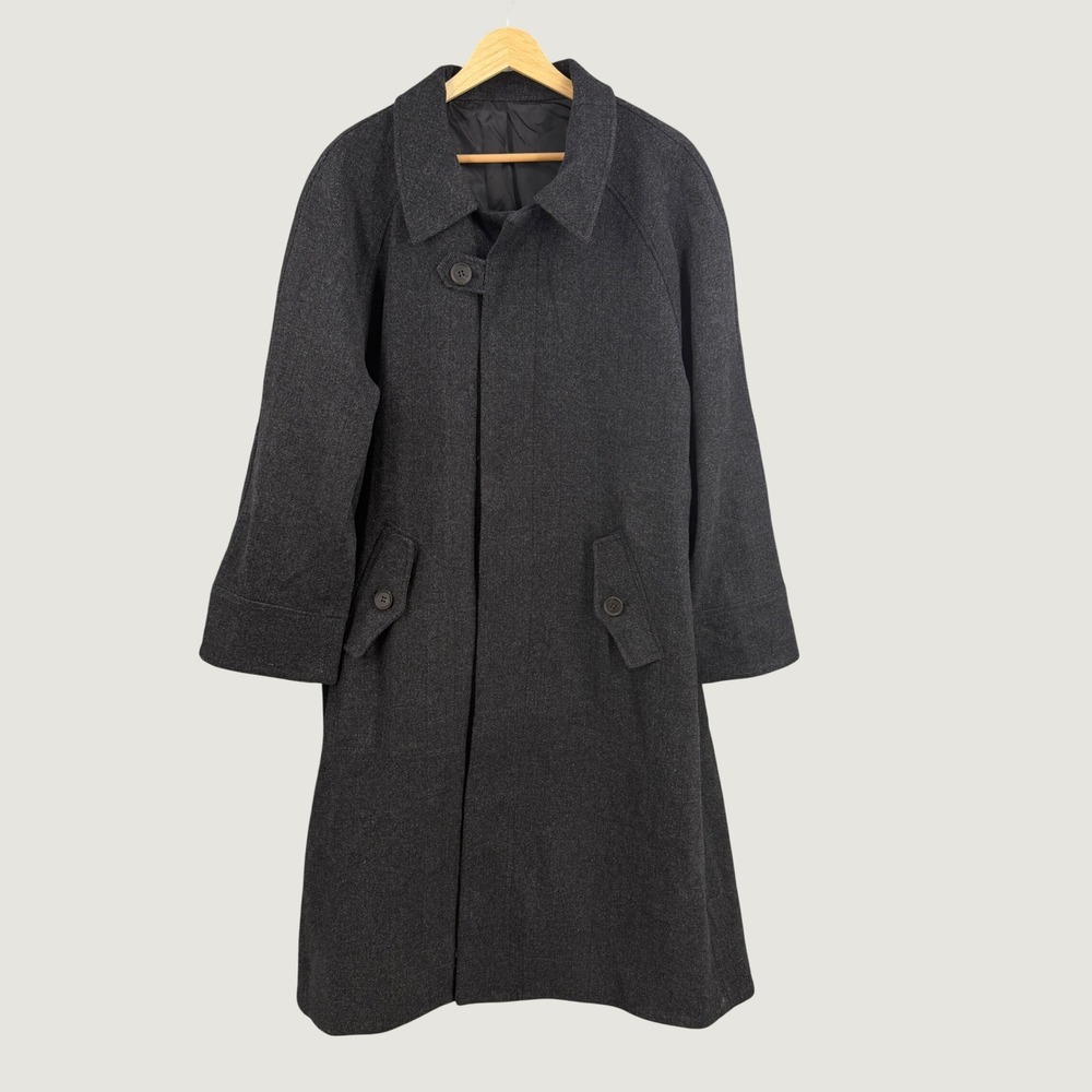 Gentle Herd 100% Wool Charcoal Gray Long Coat Mens Medium Minimalist Overcoat